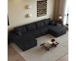 OKWISH Hoekbank 340 Cm - Modulaire Bank Met L-Vormige Chaise Longue En Diepe Zit - Zonder Montage Voor Woonkamer Of Slaapkamer - Stof - Zwart