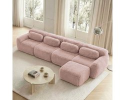 OKWISH Hoekbank 4-Zits L-Vorm – Modulair Zonder Montage Met Chaise Longue & Kussens – Comfort Voor Woonkamer Of Slaapkamer – Pluche – Roze