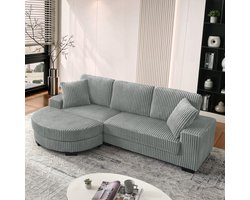 OKWISH Hoekbank – 4-Zits L-Vormige Bank Met Verwisselbare Ovale Poef – Modulair Design Voor Woonkamer/Appartement – Stof – Grijs