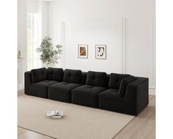 OKWISH Hoekbank 4-Zits - Modulair en Direct Klaar Voor Gebruik - Diepe Zitting Voor Woonkamer - Corduroy - Zwart