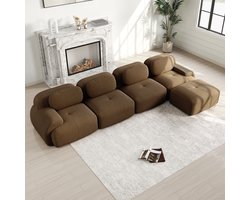 OKWISH Hoekbank 4-Zits - Modulair Met Chaise Longue - Montagevrij Comfort Met 32D Schuim - Voor Woonkamer Kantoor - Corduroy - Bruin