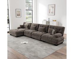 OKWISH Hoekbank 4-Zits - Modulair Met Verplaatsbare Ottomaan - Cloud Comfort Voor Woonkamer - Chenille - Bruin