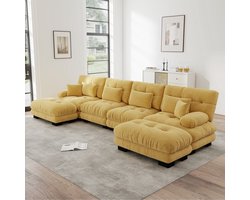 OKWISH Hoekbank 4-Zits - Modulair Met Verplaatsbare Ottomaan - Voor Woonkamer Of Kantoor - Chenille - Geel