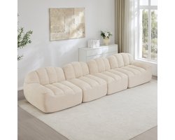OKWISH Hoekbank 4-Zits - Modulair Schelpvormig Ontwerp Met Ottomaan - Diepe Zitting Voor Woonkamer - Cord - Beige Wit