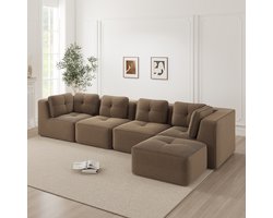 OKWISH Hoekbank - 4-Zits Modulaire Bank Met Diepe Zitting - Flexibel Voor Woonkamer - Corduroy - Bruin