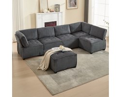 OKWISH Hoekbank - 6-Zits Modulaire Sofa Als U- Of L-Vorm Of Slaapbank - Ergonomische Rug & Zijvak Opberging - Snelle Terugvering - Cordstof - Grijs
