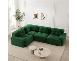 OKWISH Hoekbank 74 Cm Zitdiepte - Modulair Diepzit Ontwerp Zonder Montage - Voor Woonkamer Of Kantoor - Cordstof - Groen