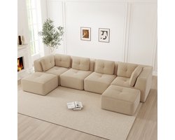 OKWISH Hoekbank 74 Cm Zitdiepte - Modulair U Bank Ontwerp Zonder Montage - Voor Woonkamer - Corduroy - Beige