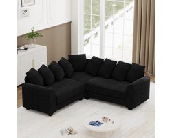 OKWISH Hoekbank L Vorm 83 Cm Zitdiepte - Extra Zachte Kussens En Diepe Zit - Voor Woonkamer En Appartement - Corduroy - Zwart