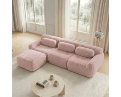 OKWISH Hoekbank L Vorm - Modulaire Zitbank Met Kussens - Geen Montage Nodig - Zachte Pluche Bekleding - Voor Woonkamer Of Slaapkamer - Roze