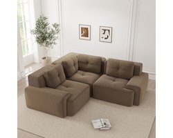 OKWISH Hoekbank Modulair - Diepe Zit En Framevrij Ontwerp - Voor Woonkamer Of Kantoor - Corduroy - Bruin
