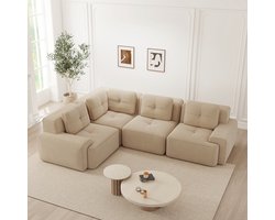 OKWISH Hoekbank Modulair - Diepe Zitting En Zonder Montage - Voor Woonkamer Of Kantoor - Corduroy - Beige