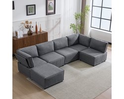 OKWISH Hoekbank Modulair - Omvormbaar Tot Extra Lang Bed - Vrij Indeelbaar Voor Woonkamer Of Logeerkamer - Donkergrijs