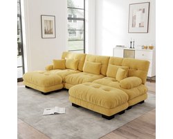 OKWISH Hoekbank - Modulair U-Vormig Ontwerp met Diepe Zitting en Ottomans - Voor Woonkamer - Chenille - Geel
