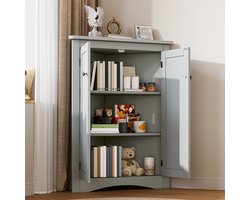 OKWISH Hoekkast – Driehoek Vorm – 61,5x98 cm – 2 Deuren – 3 Niveaus Met 2 Planken – Met Kantelbeveiliging – MDF - Grijs