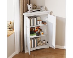 OKWISH Hoekkast – Driehoekig Design – 61,5x90 cm – 2 Deuren – 3 Niveaus Met 2 Planken – Met Kantelbeveiliging – MDF Wit