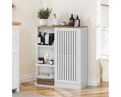 OKWISH Hoekkast - Open En Gesloten Opbergruimte - Voor Badkamer Keuken Woonkamer - 68×25×76 cm - MDF - Wit En Eiken