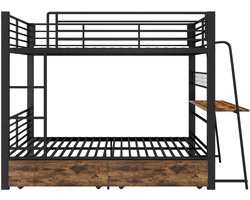 OKWISH Hoogslaper 90x200 cm - Met Bureau En Ledverlichting - Met Opberglades - Voor Volwassenen - Metaal En MDF - Zwart - Zonder Matras