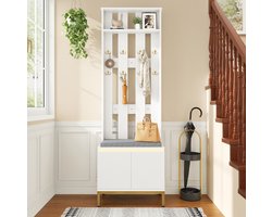 OKWISH Kapstokkast – Halmeubel Met 8 Dubbele Haken, Zitbank En Schoenenkast – Voor Hal En Entree – PB En MDF – Wit