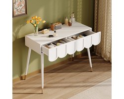 OKWISH Kaptafel En Bureau - 2 Lades In Wolkvorm - Voor Slaapkamer En Thuiswerk - MDF En Spaanplaat Wit - 100x40x76 Cm