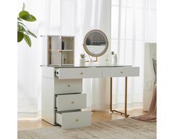 OKWISH Kaptafel - Luxe Make-up Meubel Met LED-verlichting - 120x45x115 cm - Spaanplaat - Goud Wit