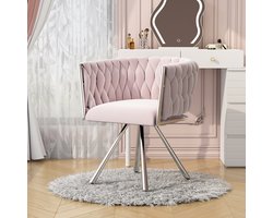 OKWISH Kaptafelstoel – Luxe Fluweel Bekleding – 1-Zits Draaibare Stoel – Ergonomische Rugleuning, 360° Draaibaar – Stevig Vierpoot Stalen Frame – Roze