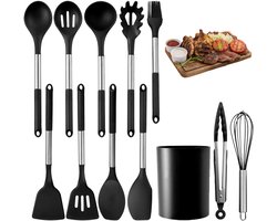 OKWISH Keukengerei-Sets – 12-Delig Siliconen Keukengerei Met Houder, Hittebestendig Tot 210°C – Rostvrij, Schmelzfest, Geschikt Voor Non-Stick – Zwart