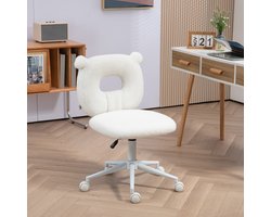 OKWISH Kinder Bureaustoel 50 X 56 X 80 90 Cm - In Hoogte Verstelbaar En Draaibaar - Teddy Fleece Polyester - Voor Bureau En Studiehoek - Wit