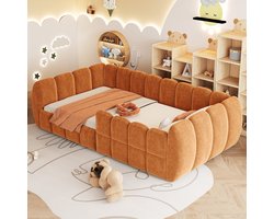 OKWISH Kinderbed 90x200 cm - Gesloten Gestoffeerd Vloerbed Met Afgeronde Hoeken - Normaal Bed Zonder Matras - Fluweel - Oranje