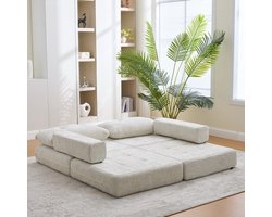 OKWISH Klapbare Slaapbank - 1-Zits Slaapbank Met Hoofd- En Lendenkussens & Schuim - Ruimtebesparend - Voor Woonkamer/Slaapkamer - Chenille - Beige