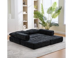 OKWISH Klapbare Slaapbank - 1-Zits Zit- en Slaapsofa - Met Hoofd- En Lendekussens, Hoogdicht Schuim - Ruimtebesparend Voor Woonkamer - Chenille - Zwart