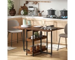 OKWISH Klaptafel - Uitschuifbaar Met 2 Open Vakken - Voor Keuken En Kleine Ruimtes - Hout Bruin - 133,4 x 80 x 75 cm