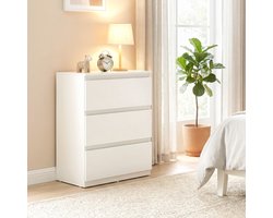 OKWISH Ladekast - 3 Lades - Grifloos - Minimalistische Opbergkast Voor Slaapkamer - Wit - Spaanplaat - 75x55x34 Cm