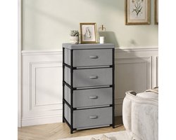 OKWISH Ladekast - 4 Stoffen Lades Zonder Gereedschap te Monteren - Voor Woonkamer, Werkkamer en Hal - Staal Grijs en Zwart - 42 x 32 x 80 cm