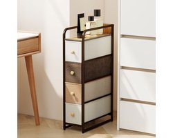 OKWISH Ladekast - Smal Opbergmeubel Met 4 Stoffen Lades - Voor Slaapkamer Woonkamer Of Badkamer - Staal En Hout Multicolor - 20x47x84,5 cm