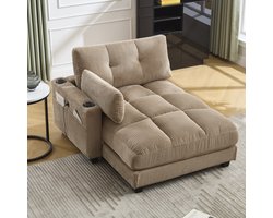OKWISH Loungefauteuil – Ruime Ligstoel Met Verwisselbare Armleuningen, USB Oplaadpoort, 3 Bekerhouders & Zijvak – Corduroy – Khaki