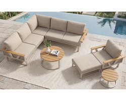 OKWISH Loungeset 177 x 177 cm - Modulair Met 2 Tafels En 9 cm Kussens - Voor Tuin En Balkon - IJzer - Beige