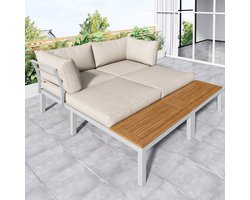 OKWISH Loungeset 2 Zits 120 X 60 X 66 Cm - Met 2 Bijzettafels En Tafel - Voor Tuin En Terras - IJzer - Beige