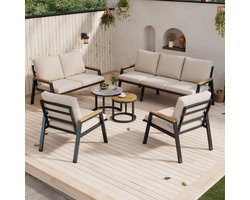 OKWISH Loungeset 7-Delig - Met Hoge Rugleuningen En 2 Salontafels - Voor Tuin En Terras - Polyester - Grijs