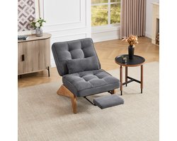 OKWISH Loungestoel – 1-Zits – Verstelbare Rugleuning – Stof (Ribstof) – Retro-Elegant Met Lendenkussen – Donkergrijs Voor Woonkamer