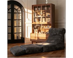 OKWISH Loungestoel 190 Cm - Verstelbaar Van Zitstoel Naar Ligbed - Ergonomisch Met Hoge Dichtheid Schuim - Flanel - Zwart