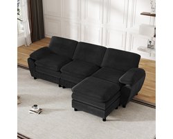 OKWISH Loveseat - Bankcombinatie - Modulaire Sofa met Hocker - 213x61,9 cm - Cordstof - Zwart