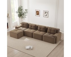 OKWISH Modulaire Hoekbank 4 Zits - Diepe Zitting 74 Cm & Antislip Basis - Voor Woonkamer En Filmavonden - Corduroy - Bruin