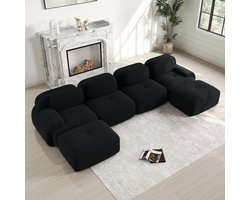 OKWISH Modulaire Hoekbank U Vorm Zonder Montage - Direct Gebruiksklaar Met Ademende Corduroy Bekleding - Ergonomisch Comfort Voor Woonkamer Of Slaapkamer - Corduroy - Zwart