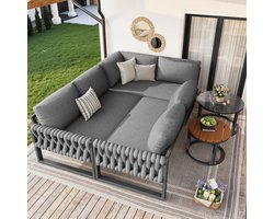 OKWISH Modulaire Tuinlounge Set Voor 5 Tot 6 Personen - Verstelbare Tafelpoten - Balkon Tuin Terras - Olefin - Grijs
