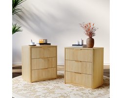 OKWISH Nachtkastje - 3 Lades Met Softclose - Slaapkamer Opbergruimte - MDF Eikenkleur - 58×38×64 Cm