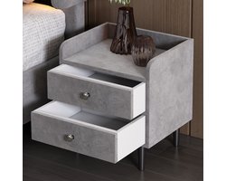 OKWISH Nachtkastje - 43,5x35,5x49 - Fluweel Nachttisch Met 2 Lade En Schallwand - Fluweel - Grijs
