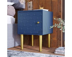 OKWISH Nachtkastje - 50x35x35 cm - Nachtkast Met Lade - Bijzettafel Voor Slaapkamer - Hout - Marineblauw