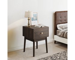 OKWISH Nachtkastjes Set Van 2 - Geribbeld Frontdesign Met 2 Lades - Voor Slaapkamer En Woonkamer - MDF Walnoot Met Goud - 40x40x55 Cm