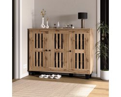 OKWISH Opbergkast Dressoir Met 3 Deuren En 8 Vakken Voor Woonkamer Slaapkamer Hal Spaanplaat Naturel Hout 120×32×92 Cm